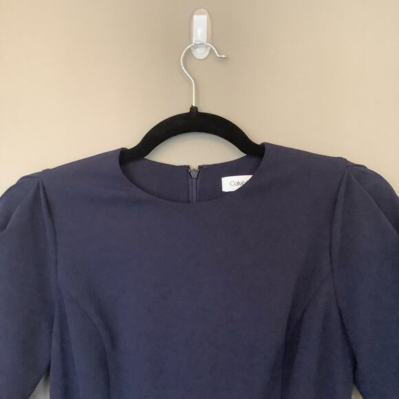 CALVIN KLEIN Navy 3/4 Sleeve Crew Neck Above The Knee Dress - Picture 6 of 9